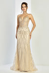 Prom Dresses Fitted Long Formal Beaded Prom Dress Champagne