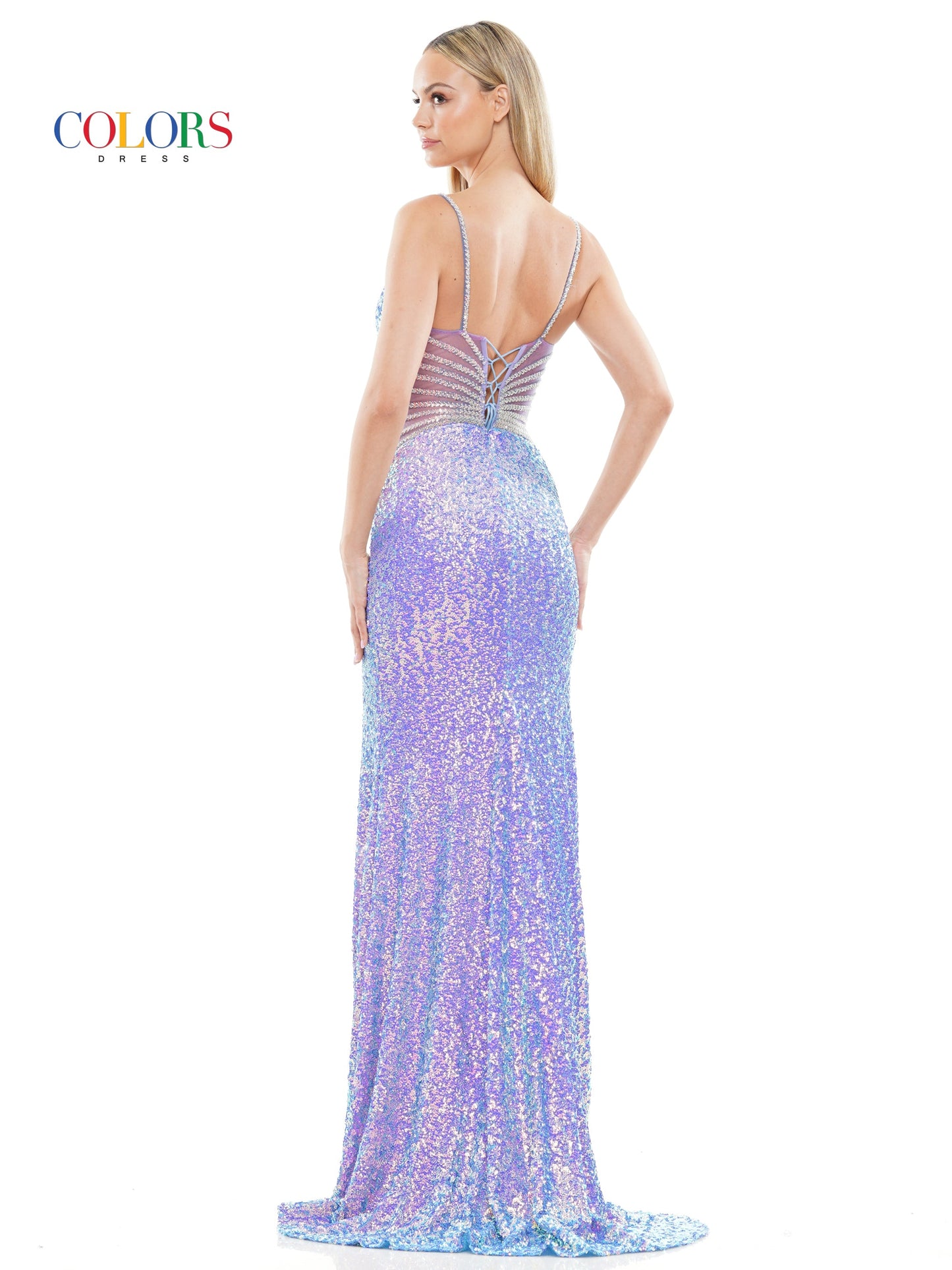 Prom Dresses Long Sequin Front Slit Spaghetti Strap Prom Dress  Lilac