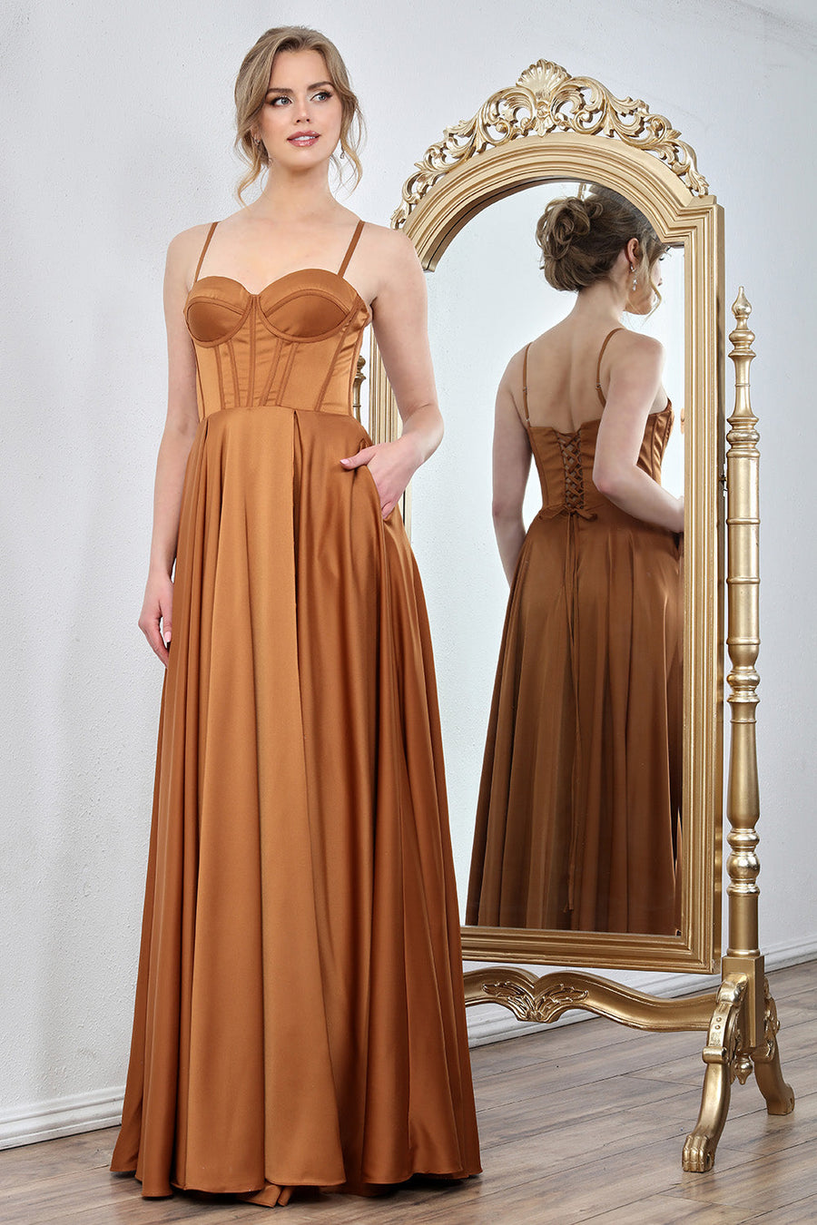 Prom Dresses Corset Long Formal A Line Prom Dress Bronze