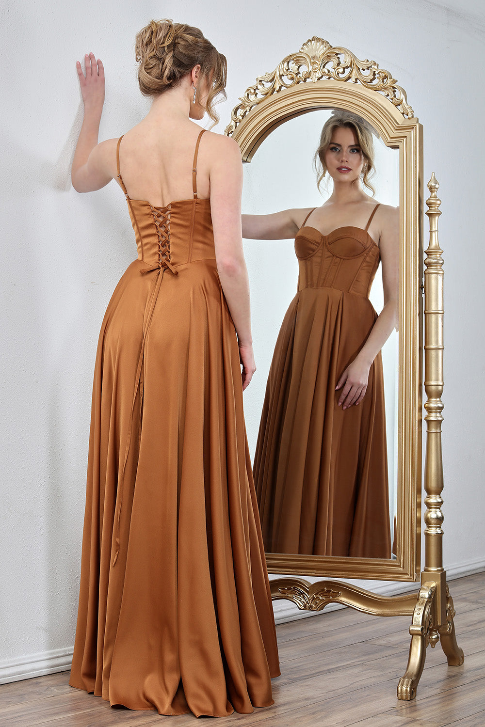 Prom Dresses Corset Long Formal A Line Prom Dress Bronze