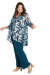 Pant Suit Plus Size Long Formal Metallic Pantsuit Peacock/Aqua