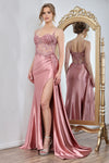 Prom Dresses Prom Long Corset Beaded Formal Slit Dress Rose