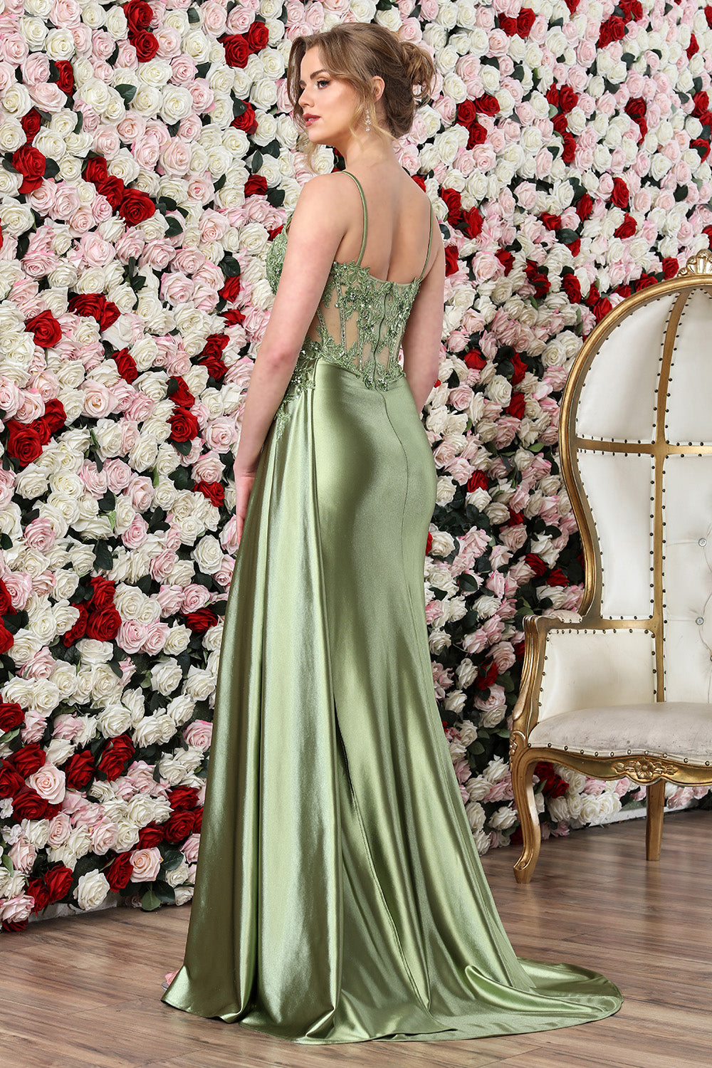 Prom Dresses Prom Long Corset Beaded Formal Slit Dress Sage