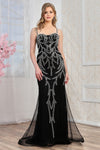 Prom Dresses Fitted Long Formal Beaded Lace Corset Evening Dress Black Silver