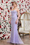 Prom Dresses Fitted Long Formal Beaded Lace Corset Evening Dress Lilac Silver
