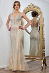 Prom Dresses Fitted Formal Long Evening Prom Dress Champagne Silver