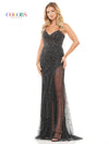 Prom Dresses Long Beaded Mesh Corset Bodice Cross Back Prom Dress  Black