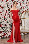 Prom Dresses Fitted Long Formal Beaded Corset Prom Dress Red