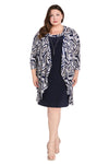 Plus Size Dresses Plus Size Short Printed Jacket Dress Navy/Taupe
