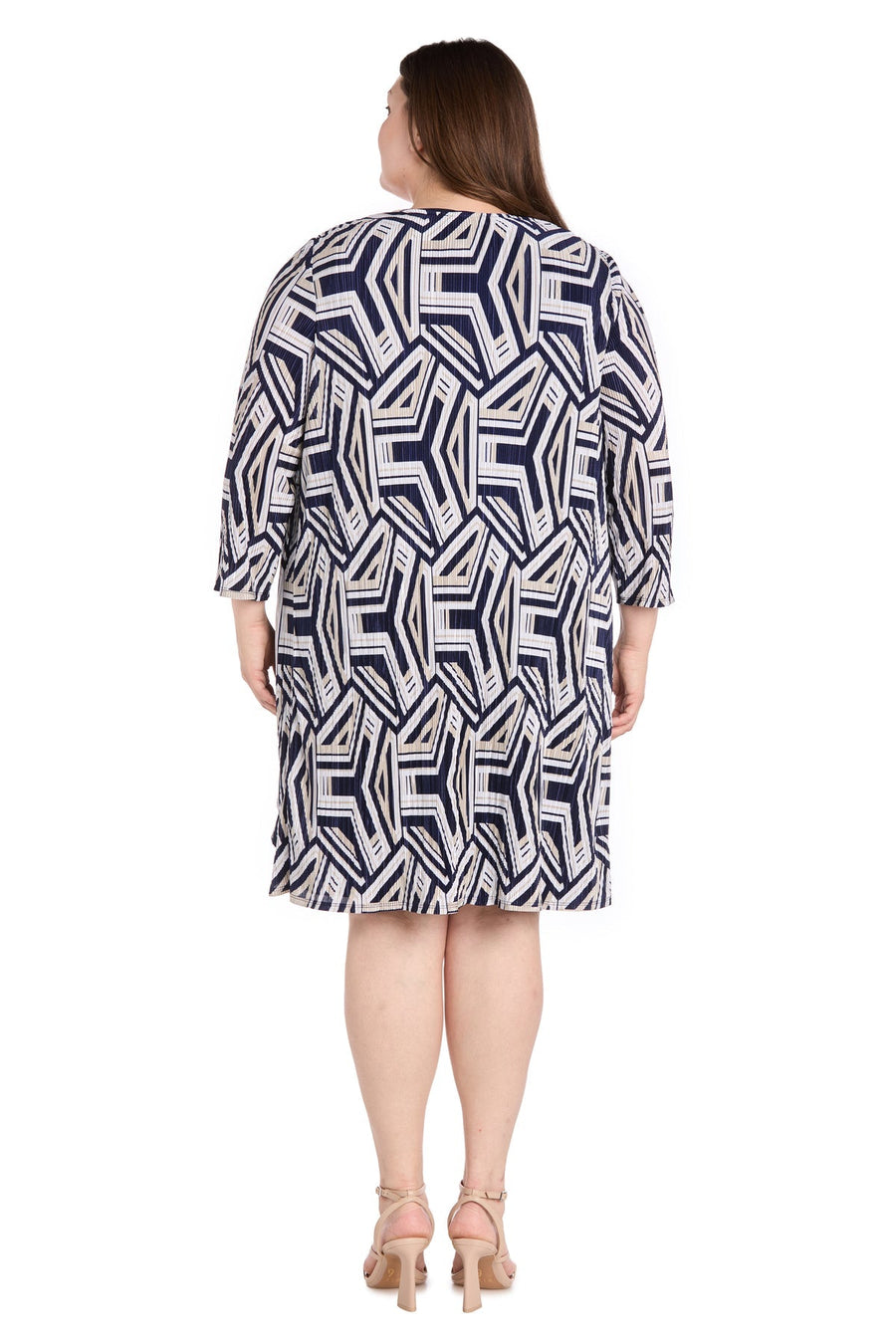 Plus Size Dresses Plus Size Short Printed Jacket Dress Navy/Taupe