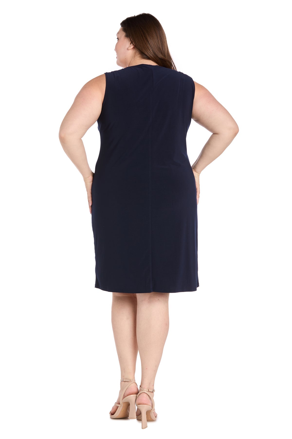 Plus Size Dresses Plus Size Short Printed Jacket Dress Navy/Taupe