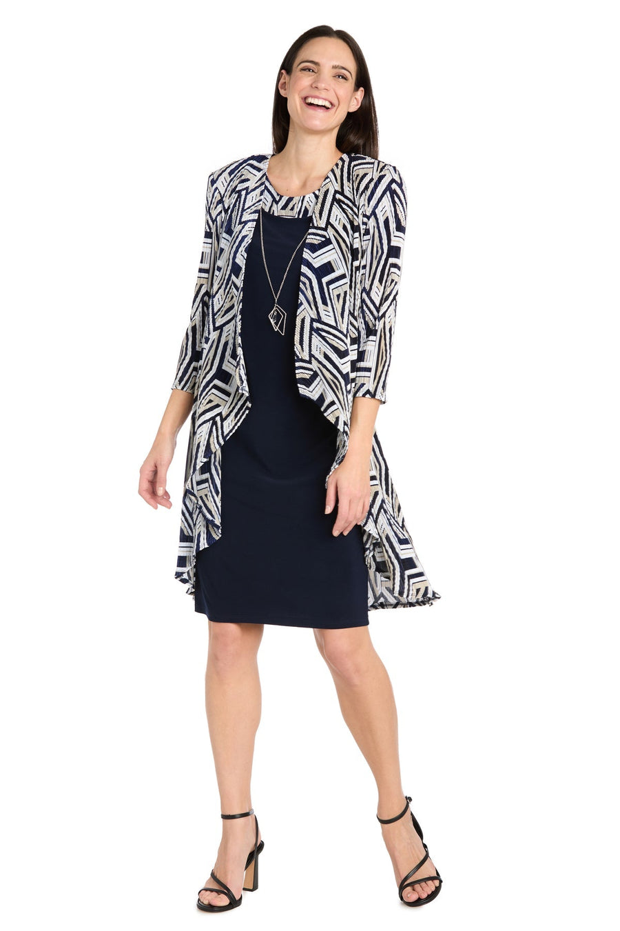 Mother of the Bride Dresses Short Mother of the Bride Printed Jacket Dress Navy/Taupe