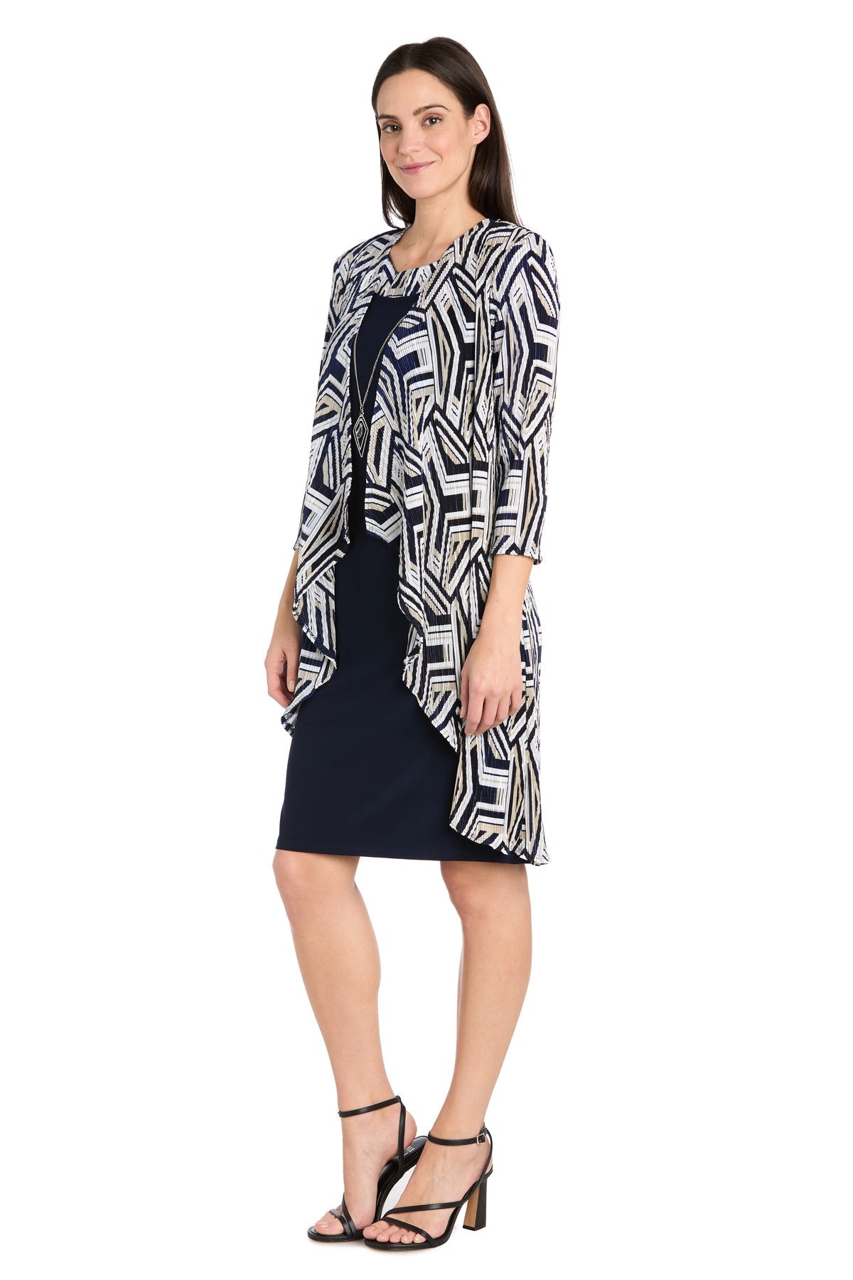 Mother of the Bride Dresses Short Mother of the Bride Printed Jacket Dress Navy/Taupe