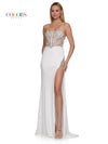Prom Dresses Long Lace Corset Bodice Slit Satin Prom Dress  Off White