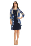 Mother of the Bride Dresses Short Two Piece Printed Petite Jacket Dress Navy/Taupe