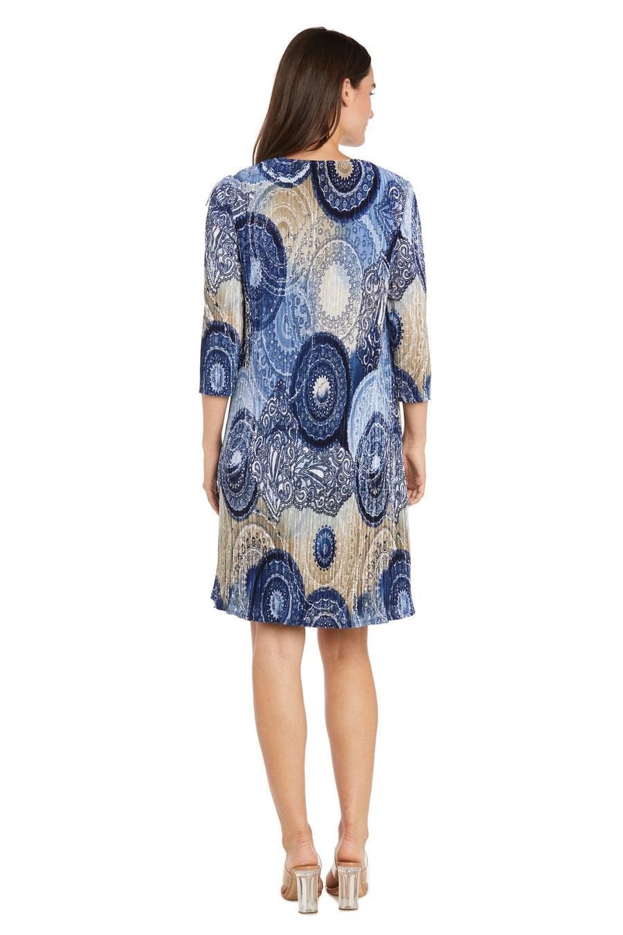 Mother of the Bride Dresses Short Two Piece Printed Petite Jacket Dress Navy/Taupe