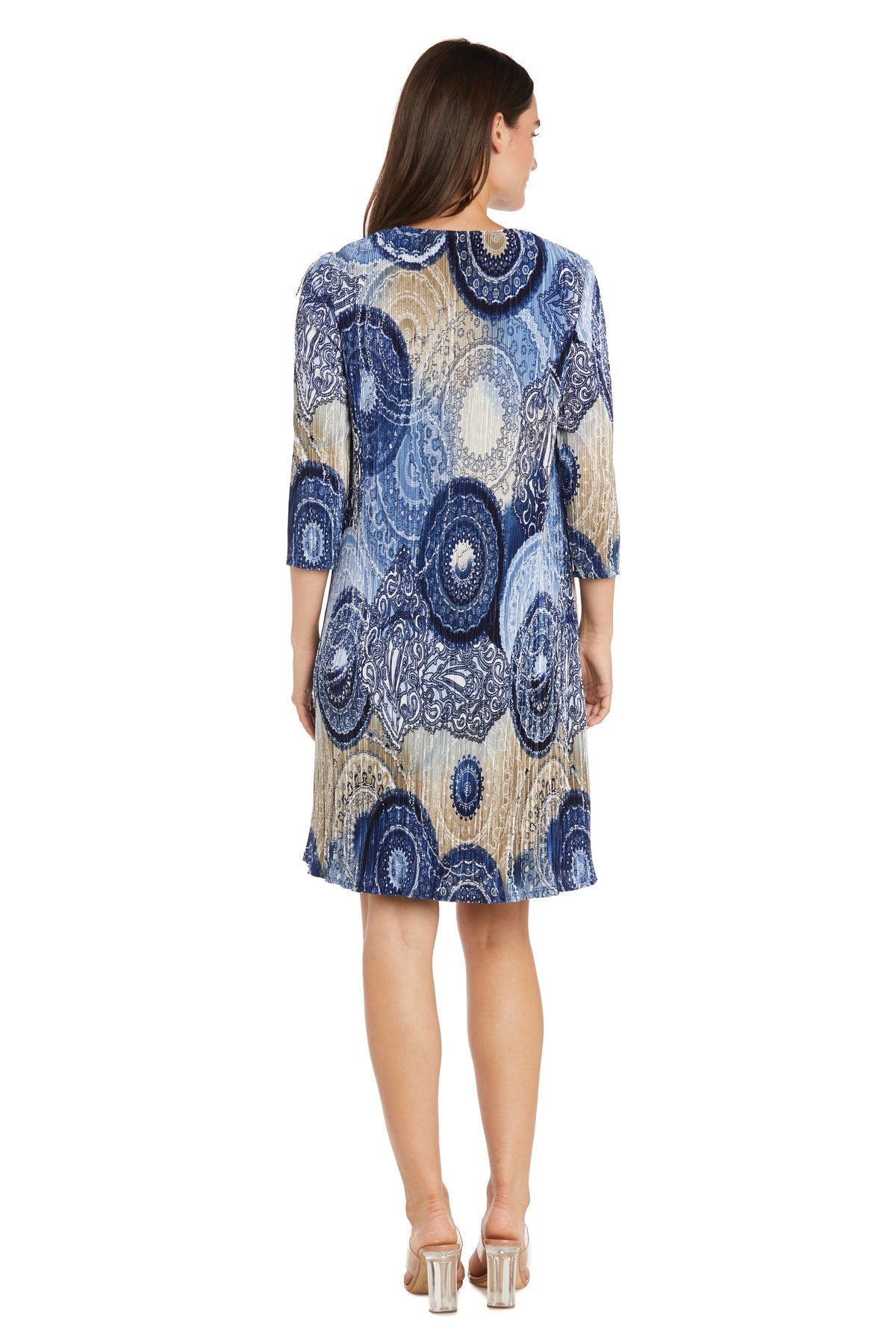 Mother of the Bride Dresses Short Two Piece Printed Petite Jacket Dress Navy/Taupe