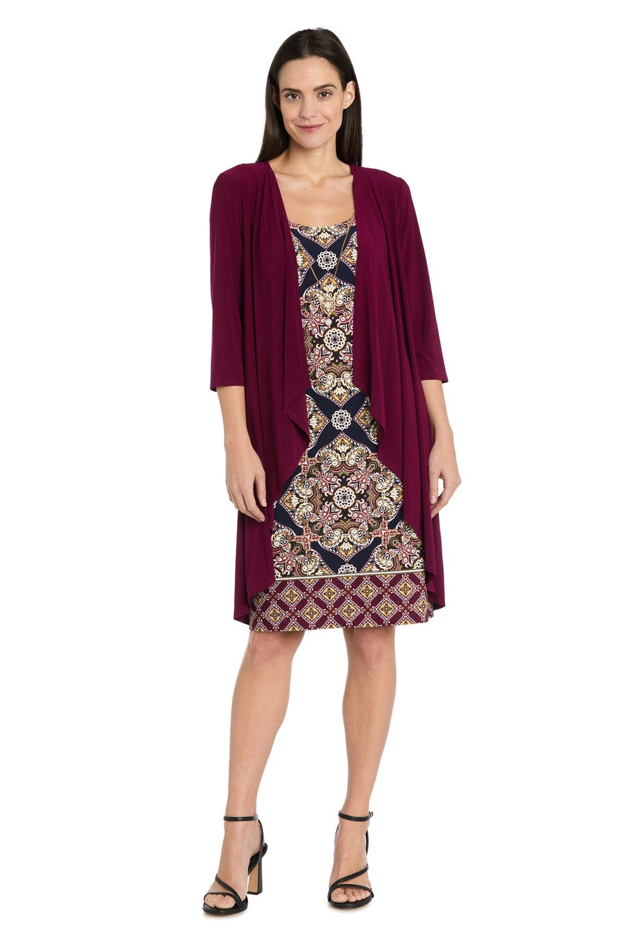 Mother of the Bride Dresses Two Piece Printed Short Mother of the Bride Jacket Dress Burgundy/Navy