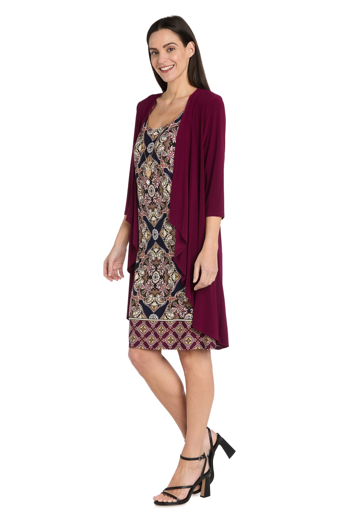Mother of the Bride Dresses Two Piece Printed Short Mother of the Bride Jacket Dress Burgundy/Navy