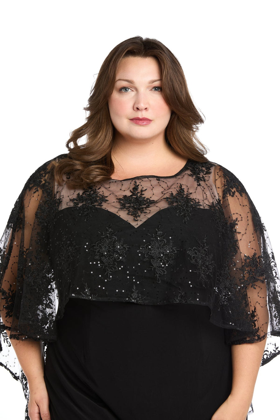 Plus Size Dresses Plus Size Short Caplet Cocktail Dress Black/Taupe