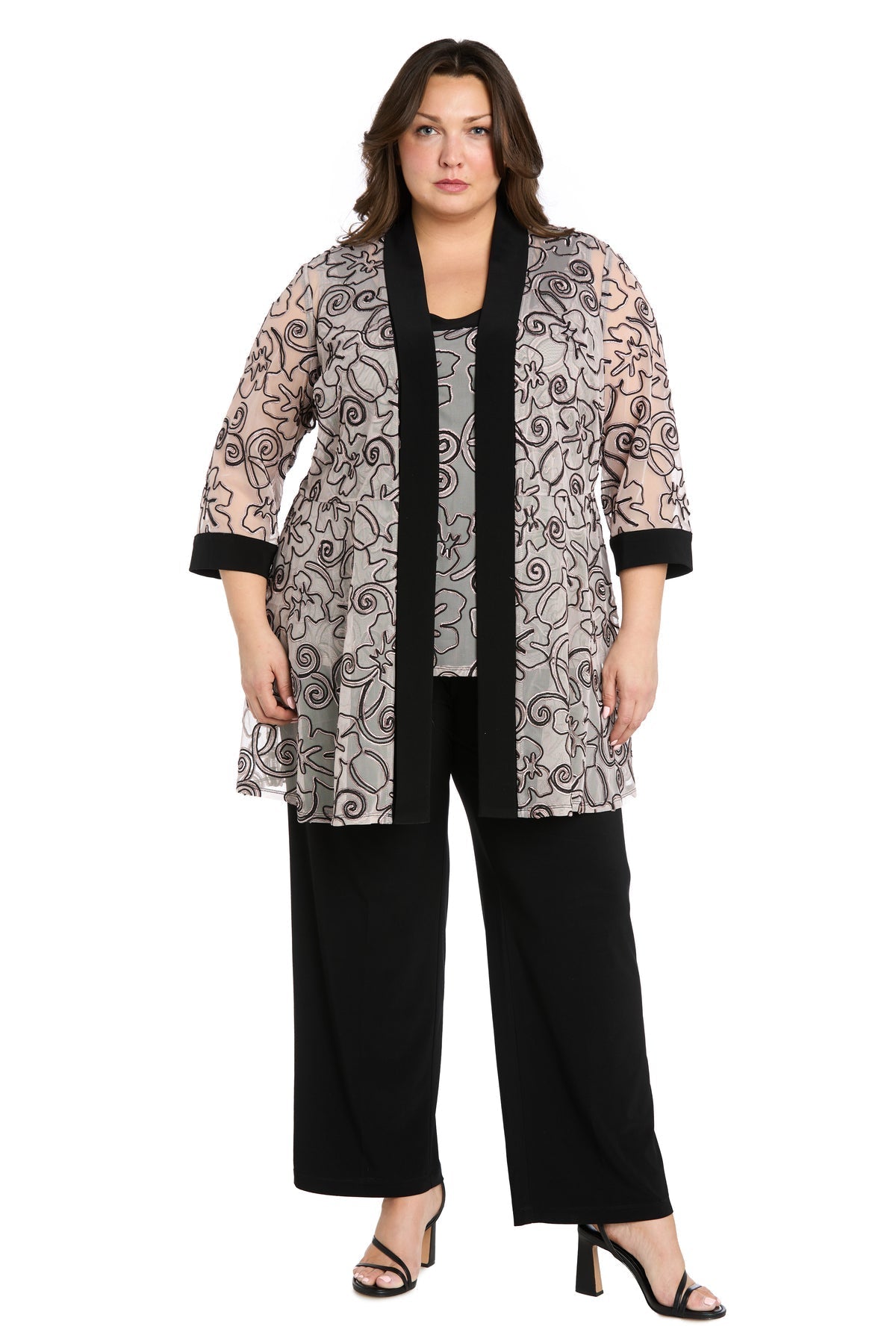 Pant Suit Long Plus Size 3D Floral Formal Jacket Pant Suit Black/Blush