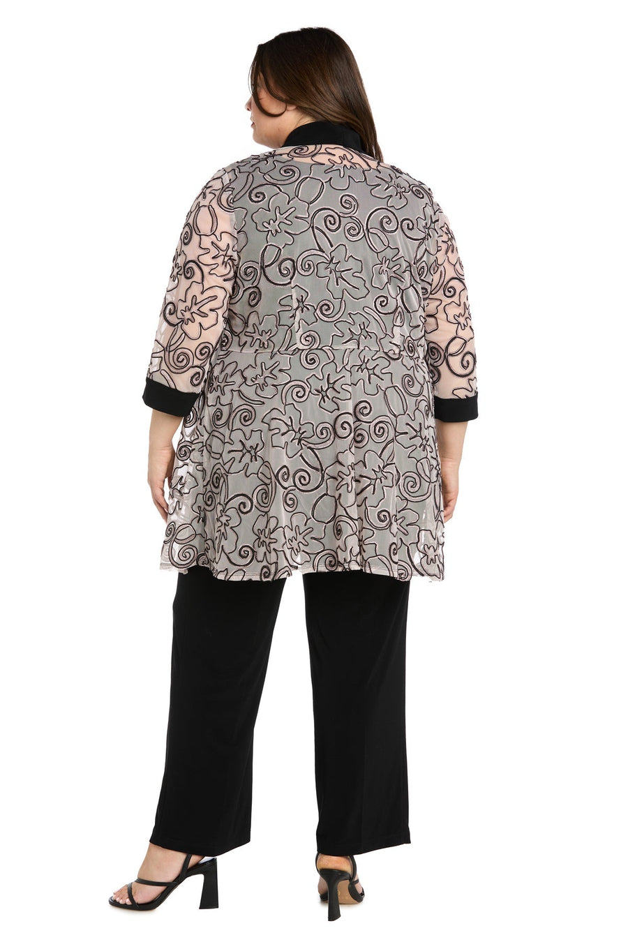 Pant Suit Long Plus Size 3D Floral Formal Jacket Pant Suit Black/Blush