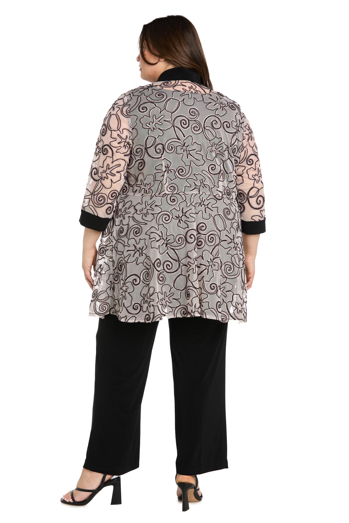 Pant Suit Long Plus Size 3D Floral Formal Jacket Pant Suit Black/Blush