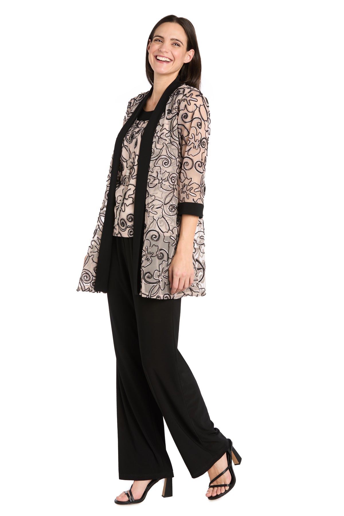 Pant Suit Long Formal Petite Jacket Pant Suit Black/Blush