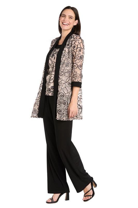 Pant Suit Long Formal Petite Jacket Pant Suit Black/Blush
