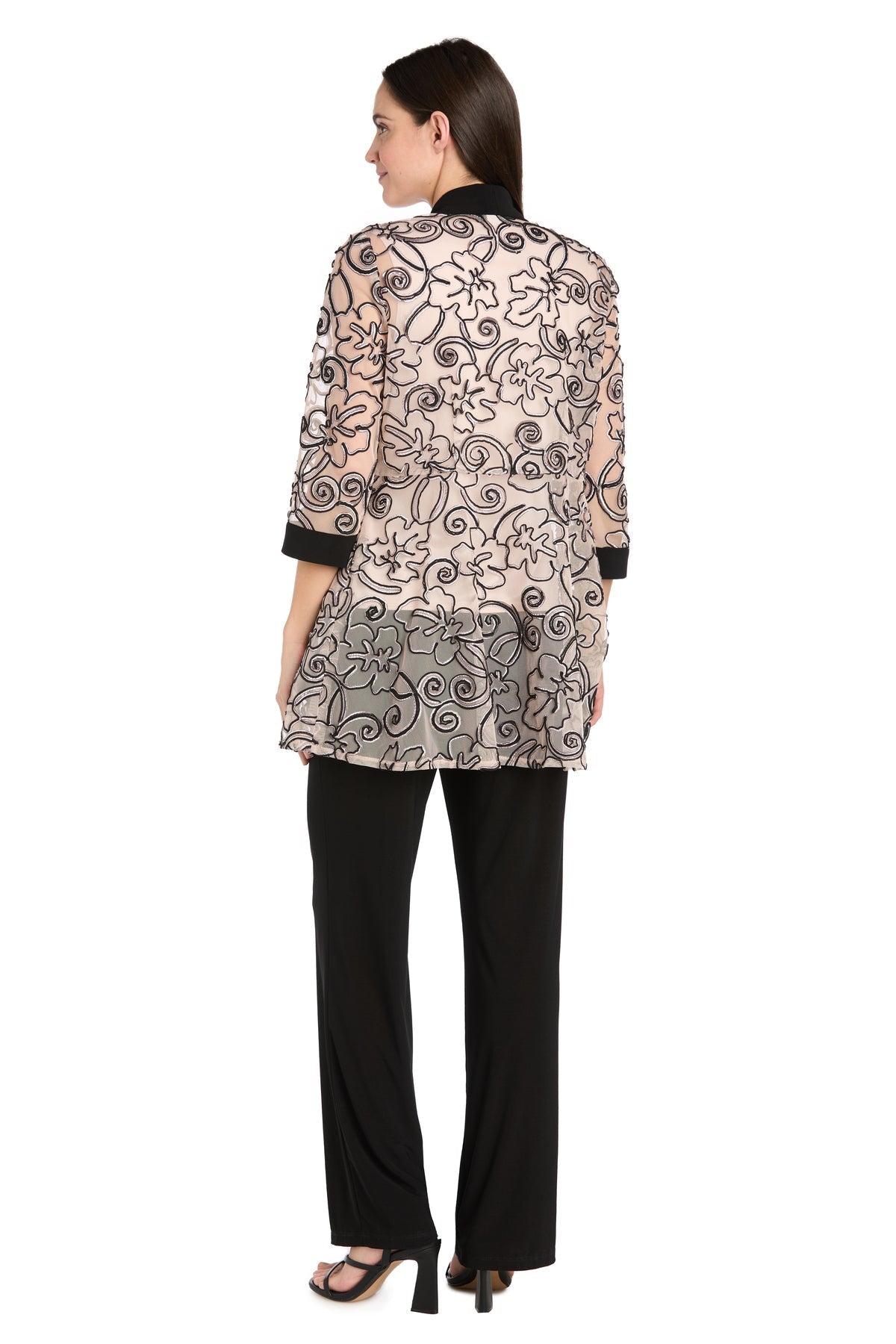 Pant Suit  Long Formal 3D Floral Jacket Pant Suit Black/Blush