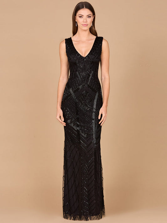 Prom Dresses Fitted Long Beaded Lace Evening Prom Dress Black