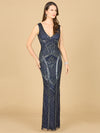 Prom Dresses Fitted Long Beaded Lace Evening Prom Dress Navy