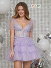 Cocktail Dresses Tiered Short Mini Dress Lilac