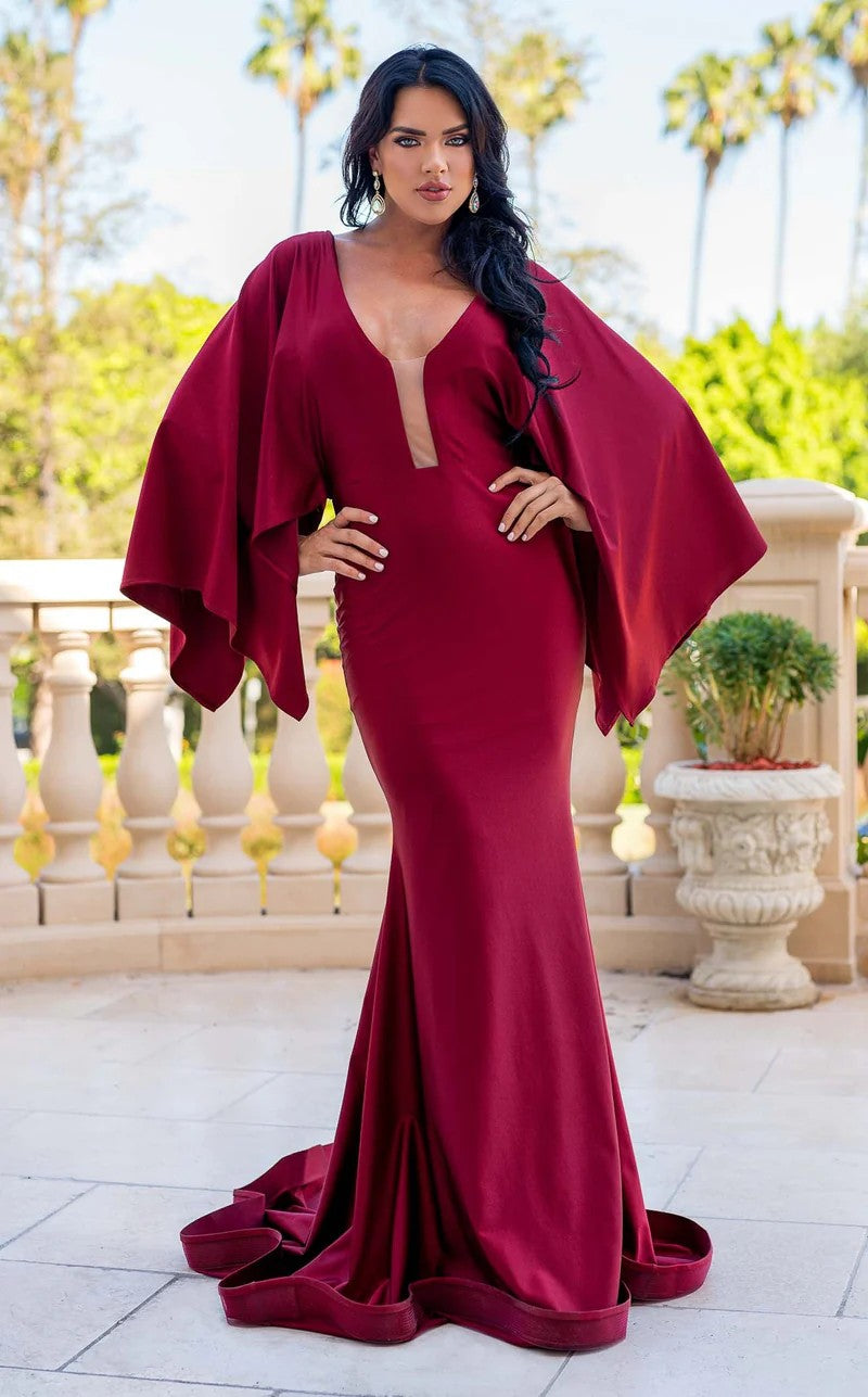 Prom Dresses Long Mermaif Fit Formal Evening Cape Dress Red