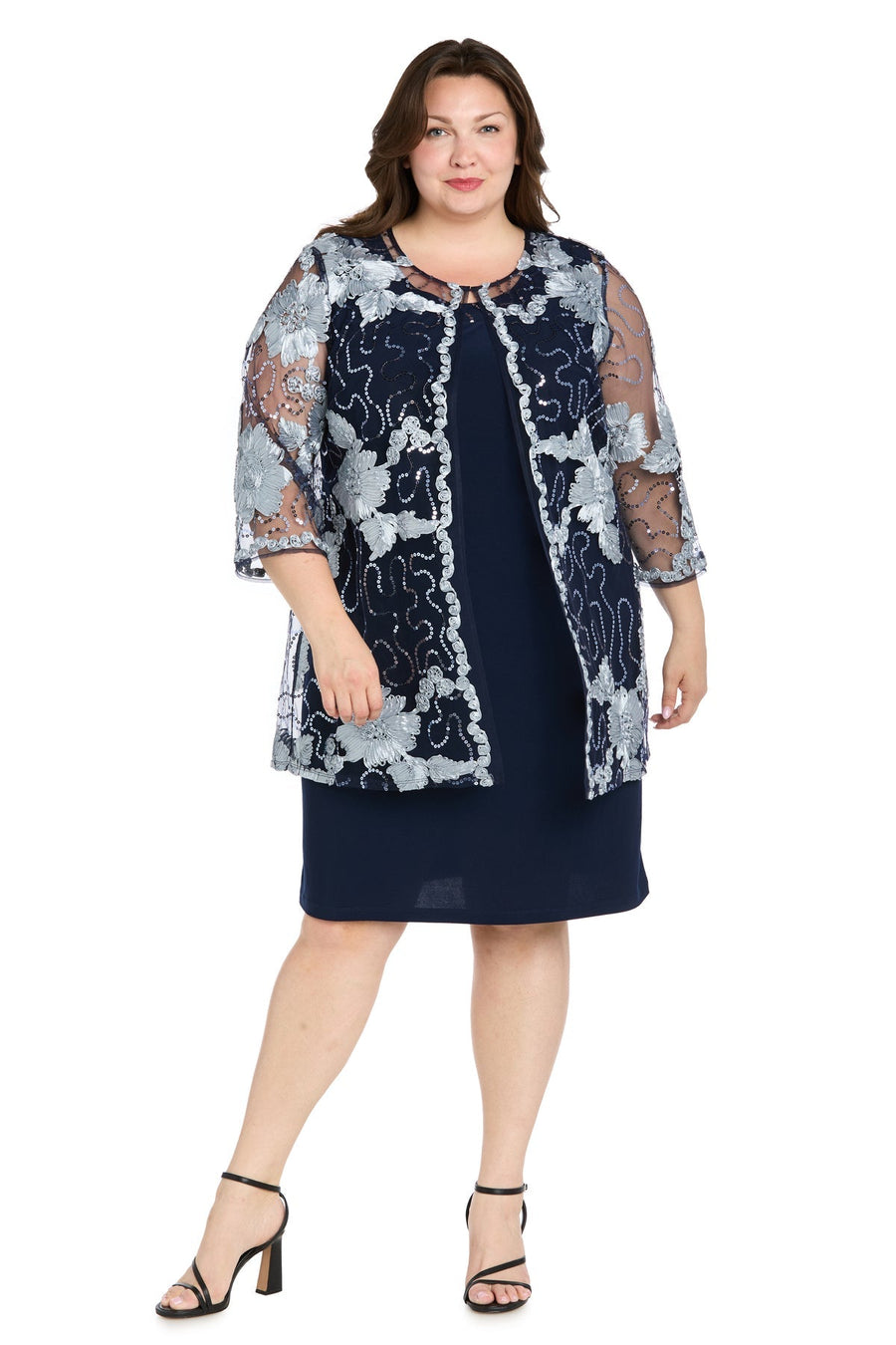 Plus Size Dresses Plus Size Short Two Piece Jacket Dress Navy/Slate