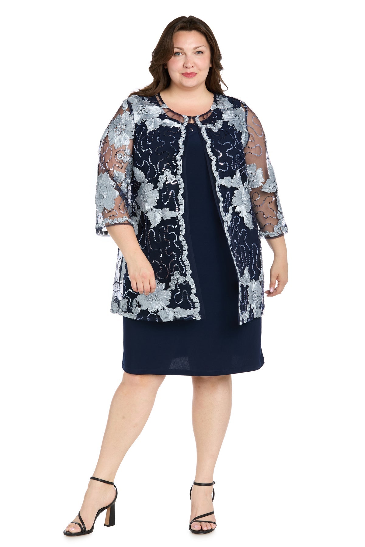 Plus Size Dresses Plus Size Short Two Piece Jacket Dress Navy/Slate