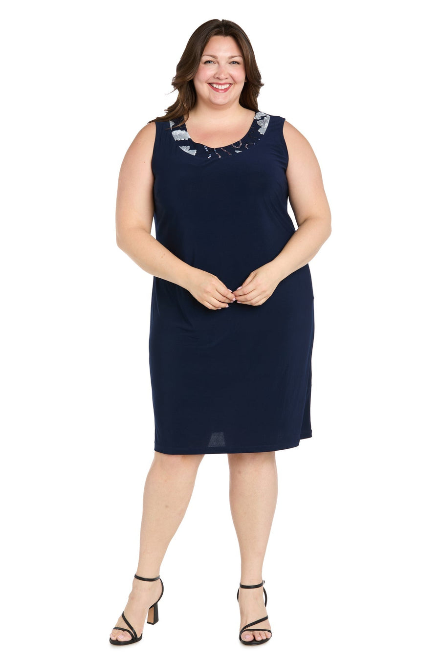 Plus Size Dresses Plus Size Short Two Piece Jacket Dress Navy/Slate