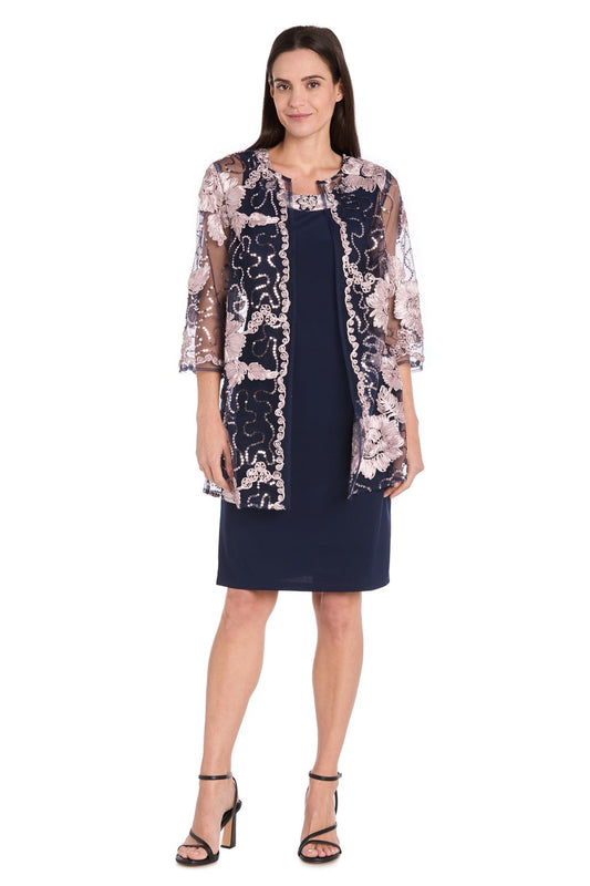 Mother of the BrideDresses Two Piece Short Mother of the Bride Jacket Dress Navy/Rose