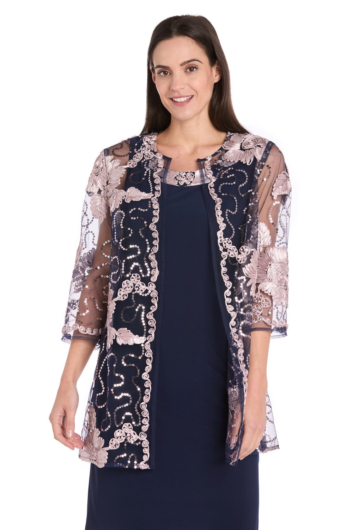 Mother of the BrideDresses Two Piece Short Mother of the Bride Jacket Dress Navy/Rose