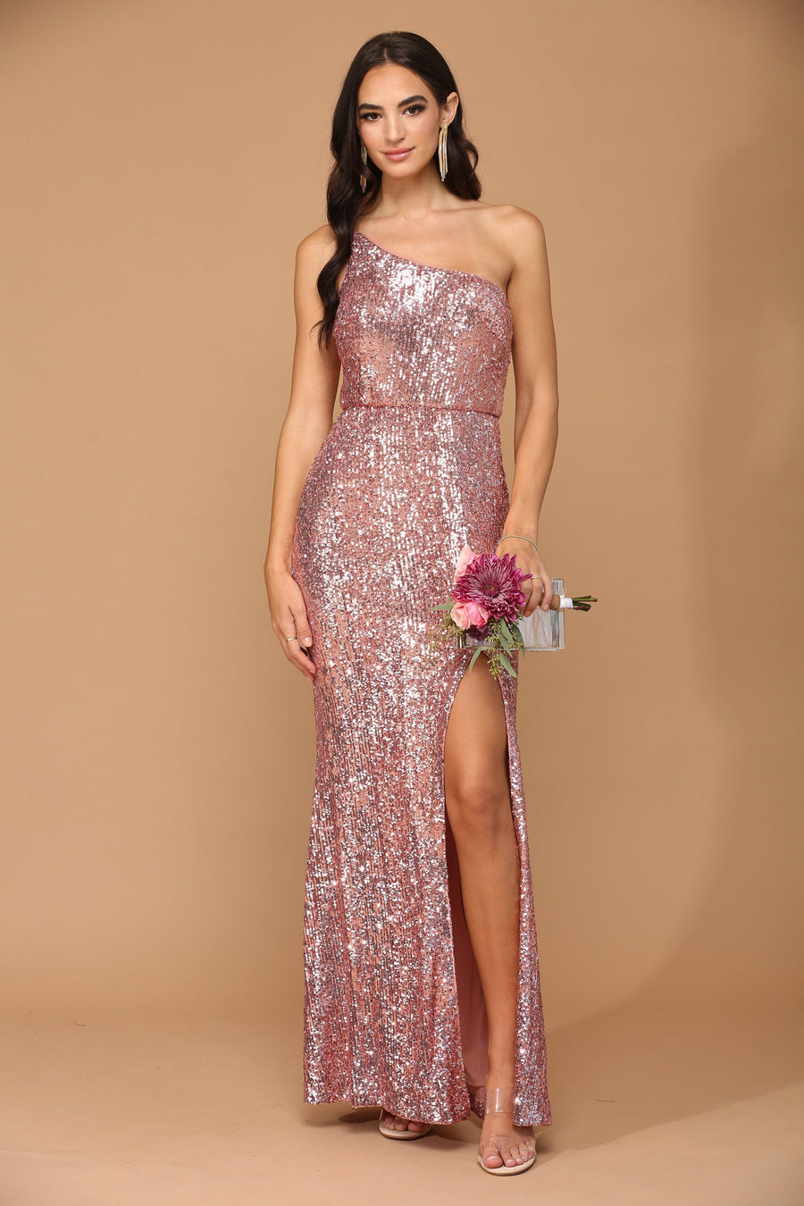 Long One Shoulder Formal Fitted Prom Dress