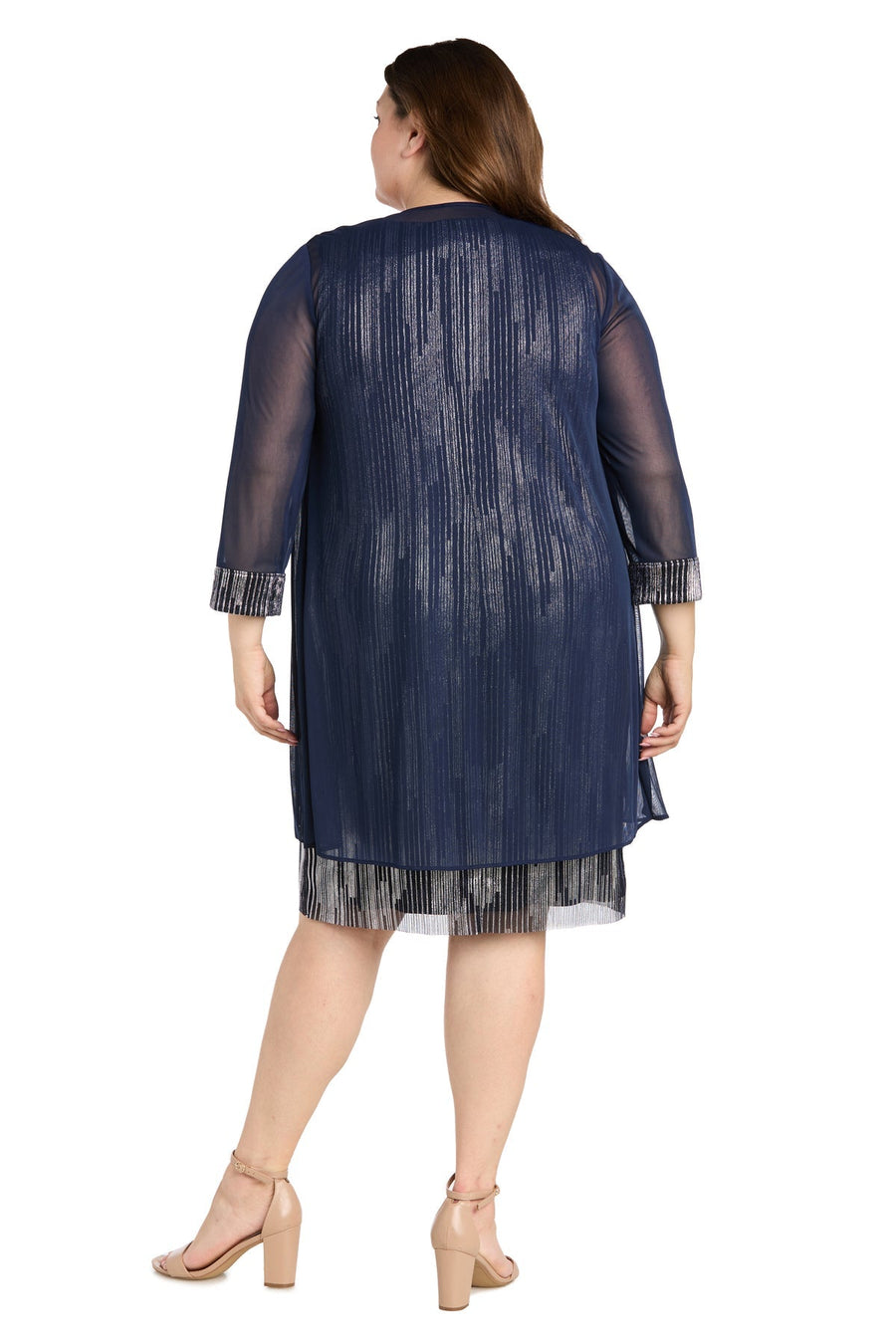 Plus Size Dresses Short Cocktail Plus Size Metallic Jacket Dress Navy/Silver