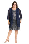 Plus Size Dresses Short Cocktail Plus Size Metallic Jacket Dress Navy/Silver