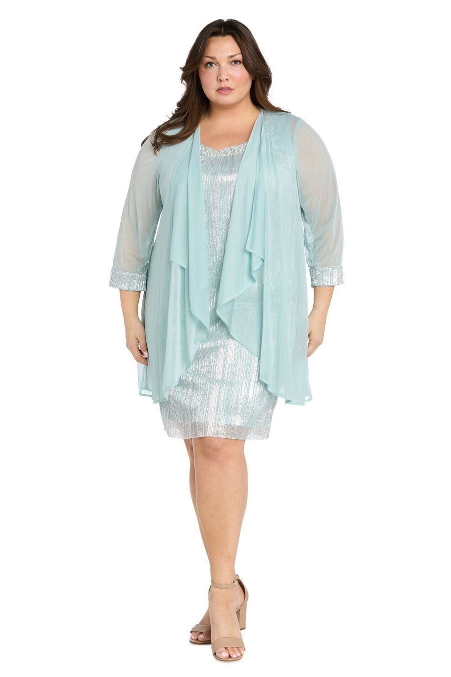 Plus Size Dresses Short Cocktail Plus Size Metallic Jacket Dress Seafoam