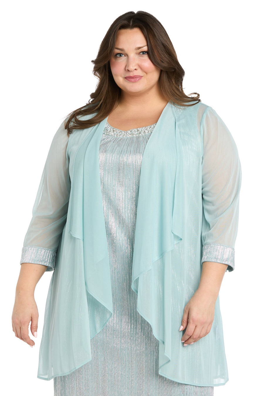 Plus Size Dresses Short Cocktail Plus Size Metallic Jacket Dress Seafoam