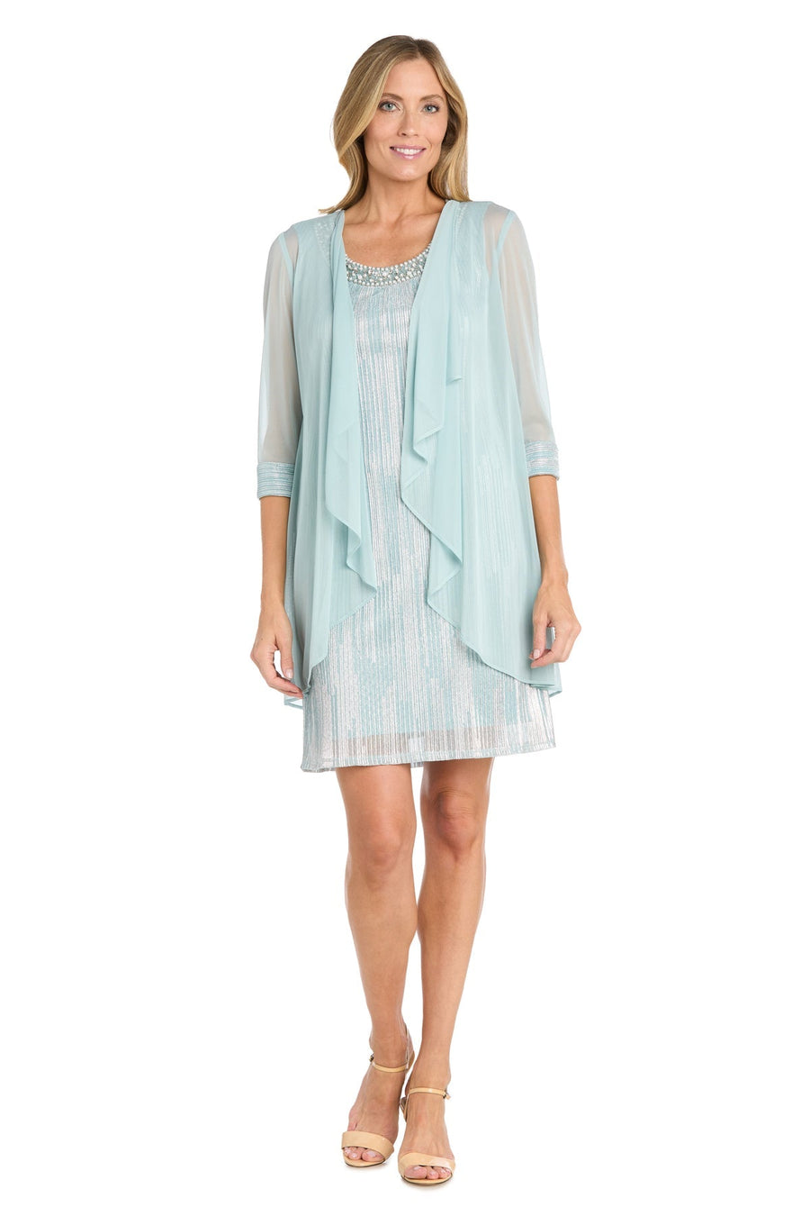 Mother of the Bride Dresses Mother of the Bride Short Metallic Jacket Dress Seafoam