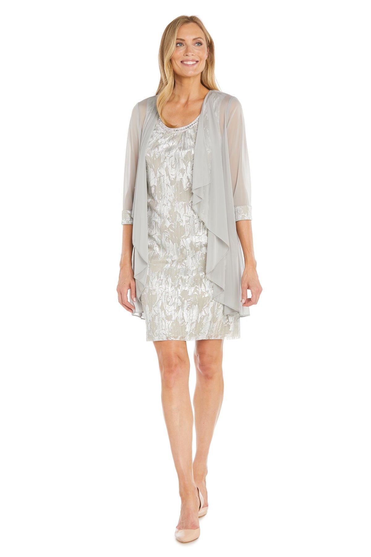 Mother of the Bride Dresses Short Mother of the Bride Metallic Jacket Dress Champagne/Silver