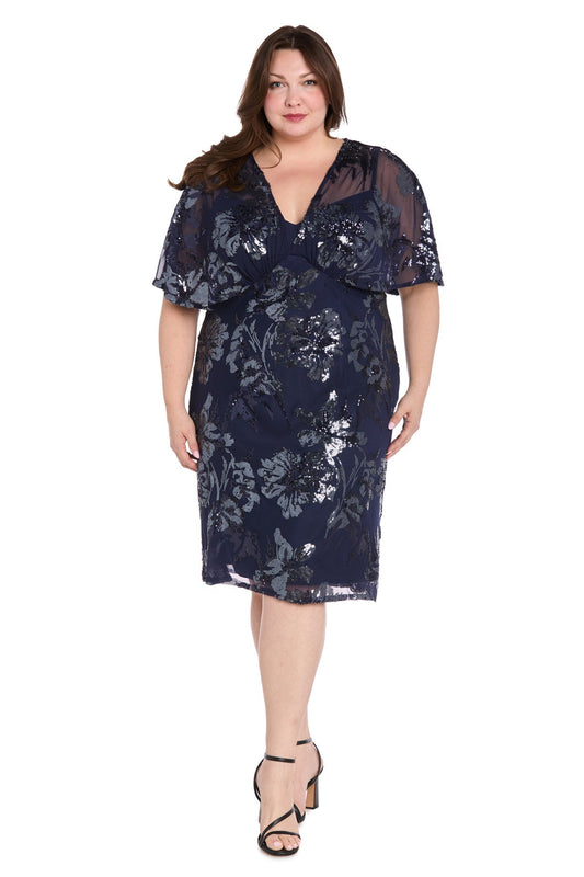 Plus Size Dresses Plus Size Short Sequin Floral Cocktail Dress Navy