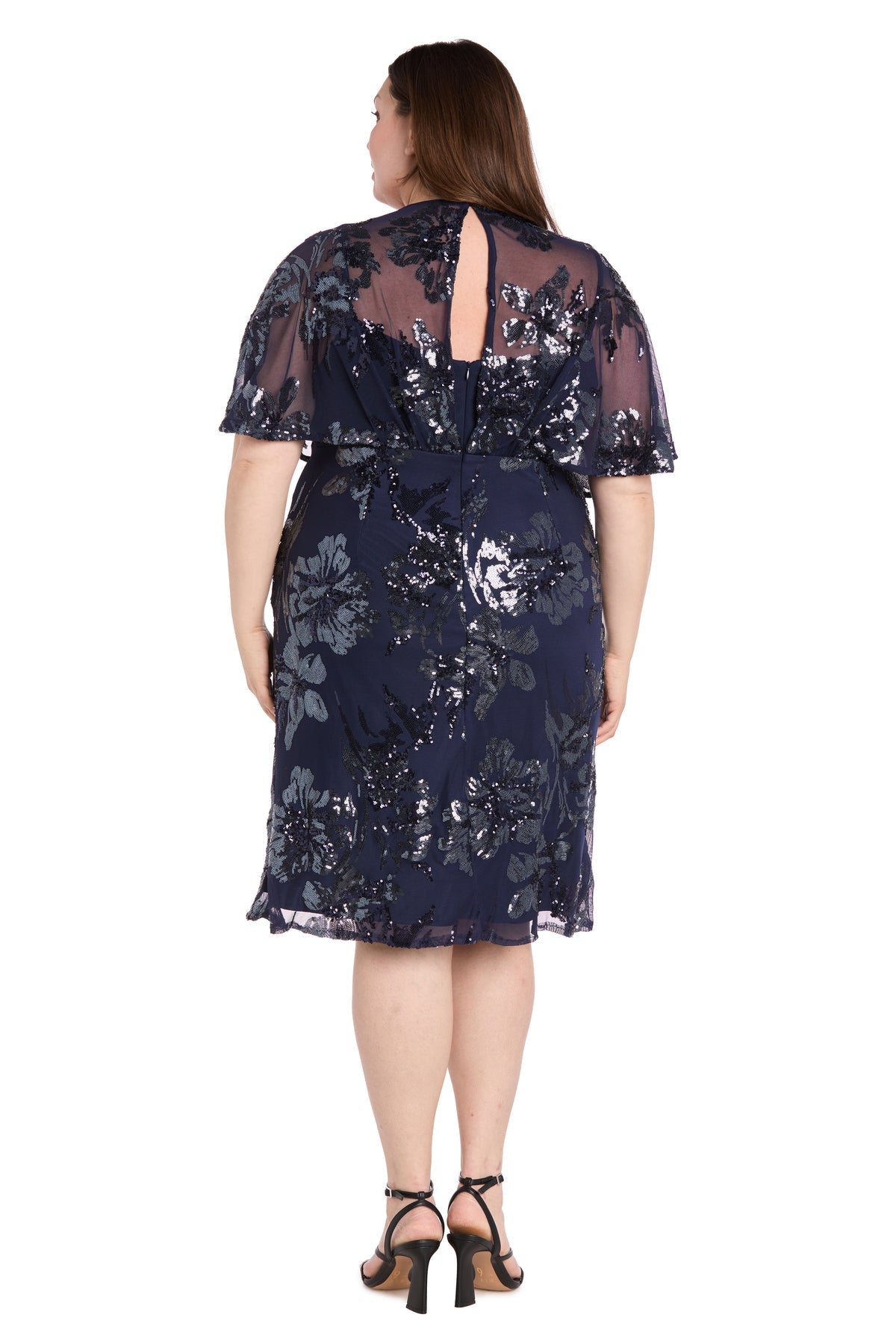 Plus Size Dresses Plus Size Short Sequin Floral Cocktail Dress Navy