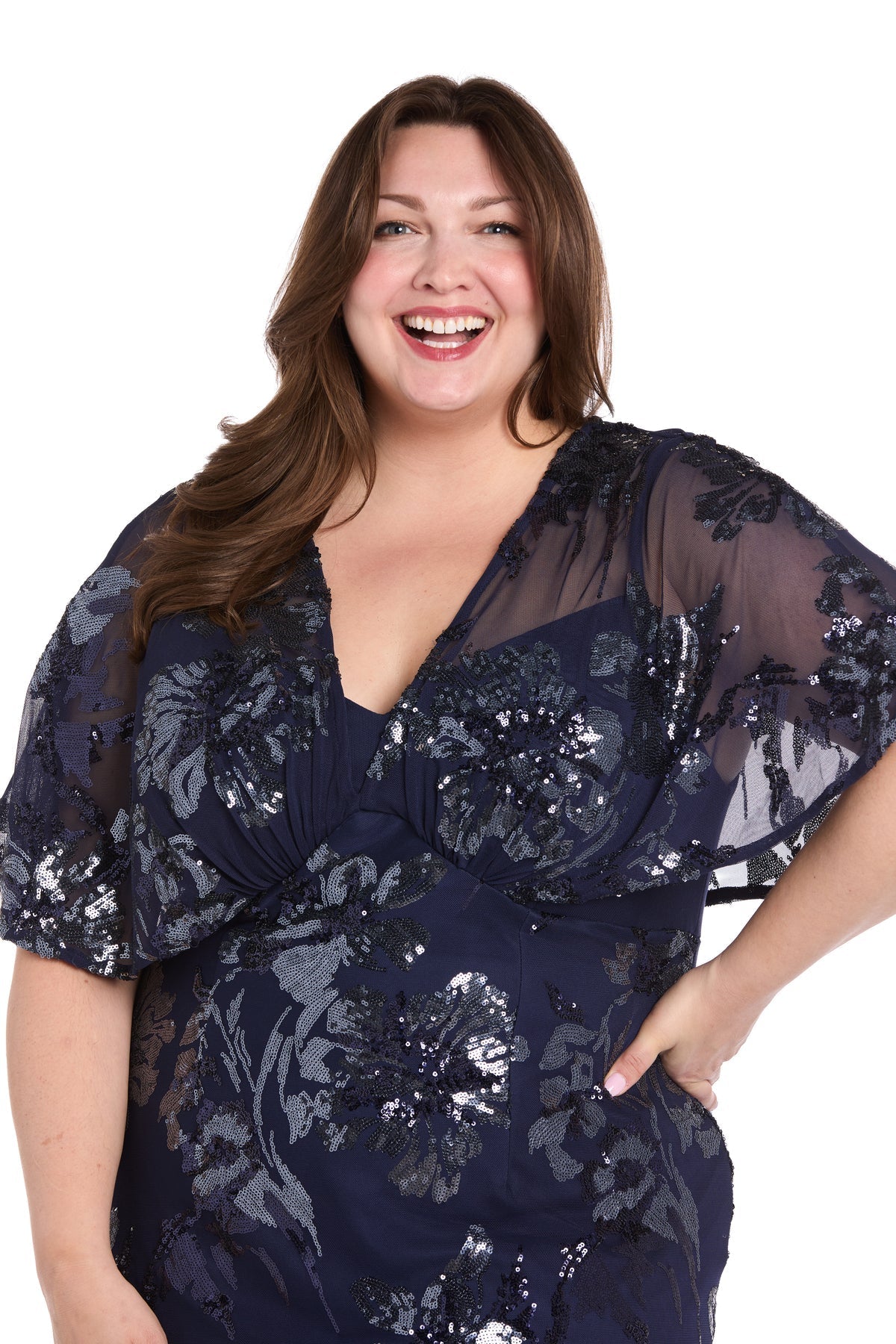 Plus Size Dresses Plus Size Short Sequin Floral Cocktail Dress Navy