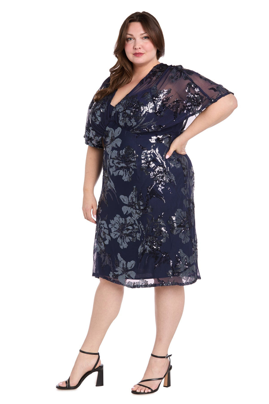 Plus Size Dresses Plus Size Short Sequin Floral Cocktail Dress Navy